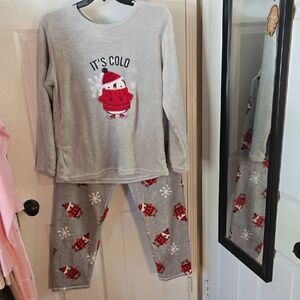 Cozy Gray Pajamas with Red Penguin Design